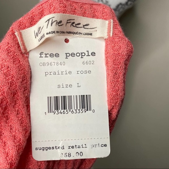 Free People Long Sleeve Waffle Boho V Neck Slouchy Top - Picture 10 of 10